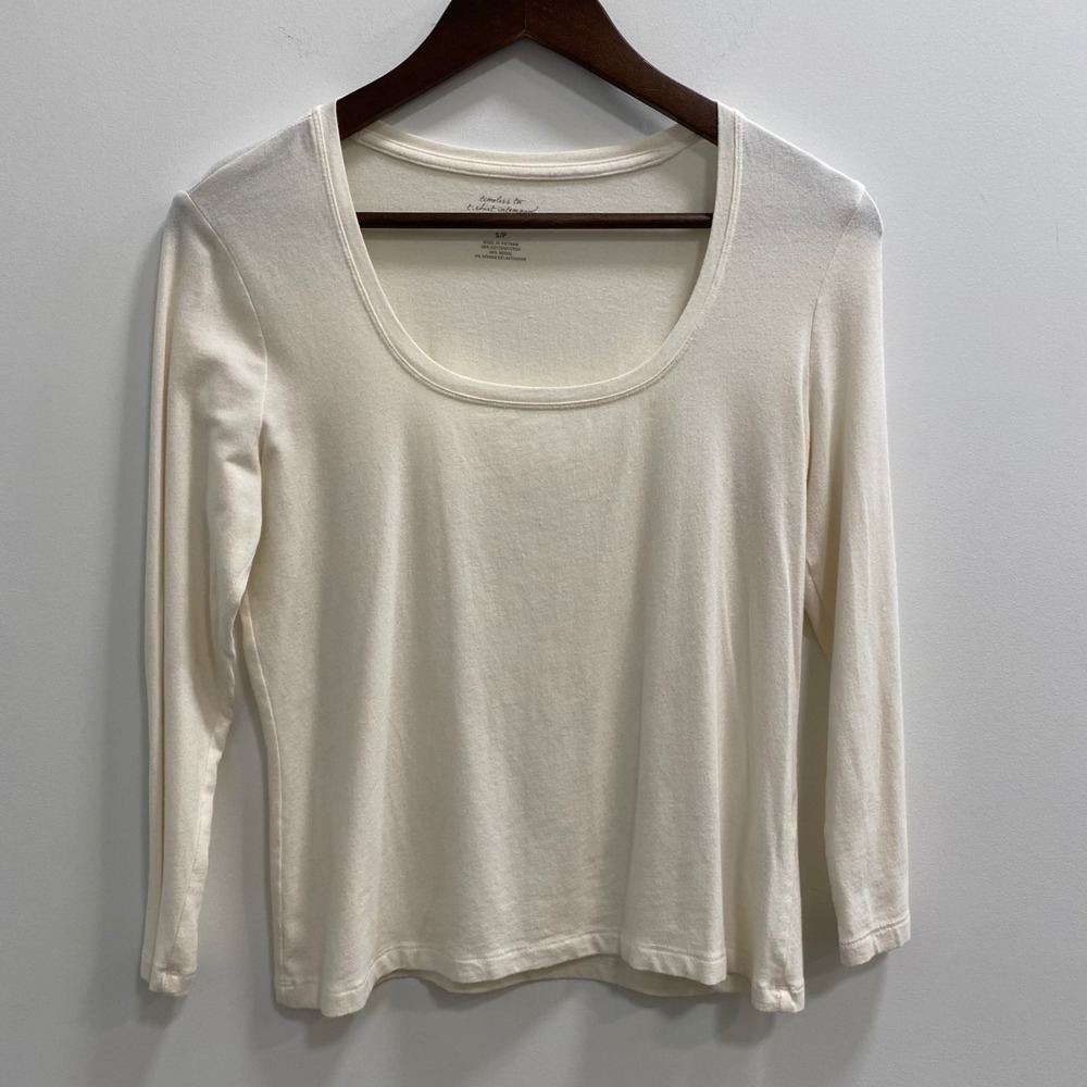 Banana Republic Timeless Tee Women Small White 3/4 Sleeve Scoop Neck Minimalist